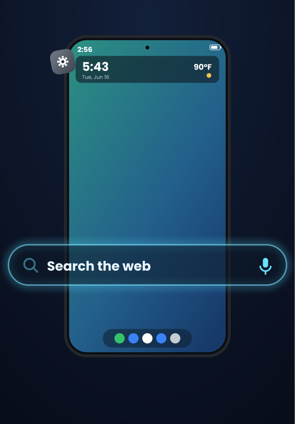 A home screen search widget with time and weather