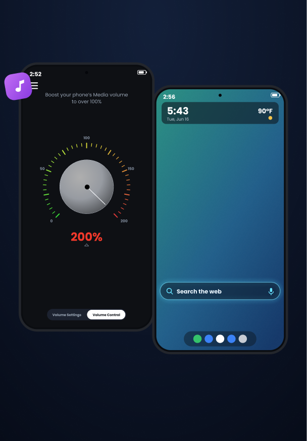 Volume Control Home accessible in one swipe from the home screen